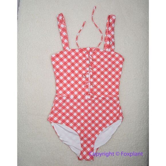 NEW Onia Raquel Barbiecore pink gingham check raquel one‎ piece swimsuit, size S - Picture 2 of 16